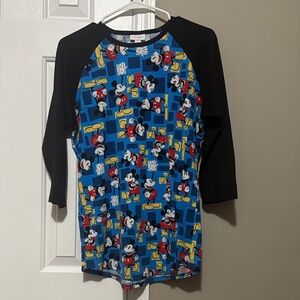LuLaRoe Mickey Mouse 3/4 Sleeve Tee - Blue and Black Size Medium